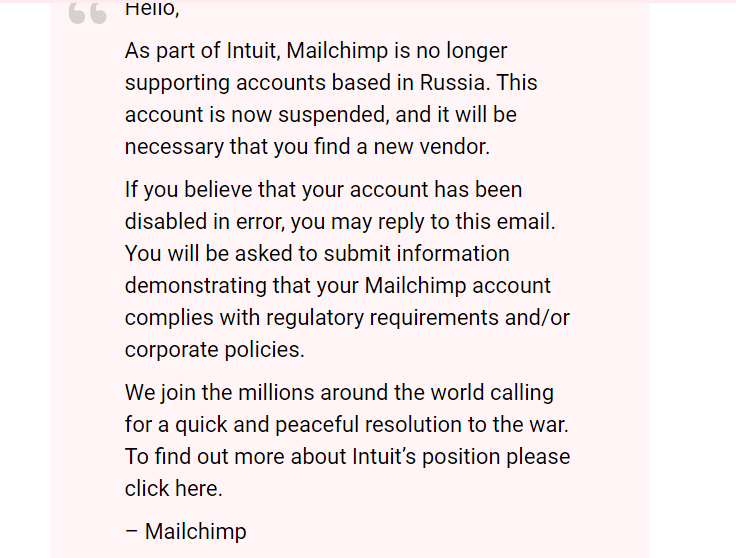 mailchimp banned 2022