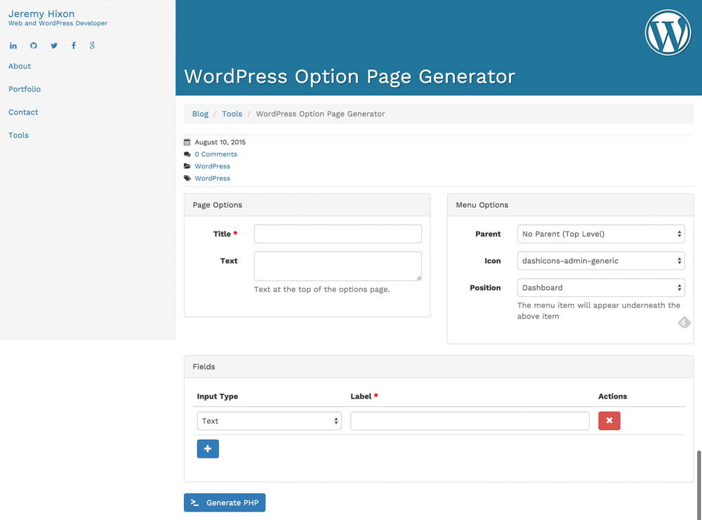 WordPress-Option-Page-Generator