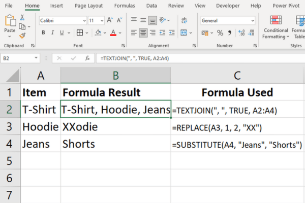 текстовое соединение, замена и подстановка функций в электронной таблице Excel