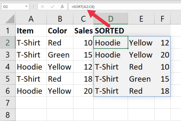 Функция сортировки в таблице Excel